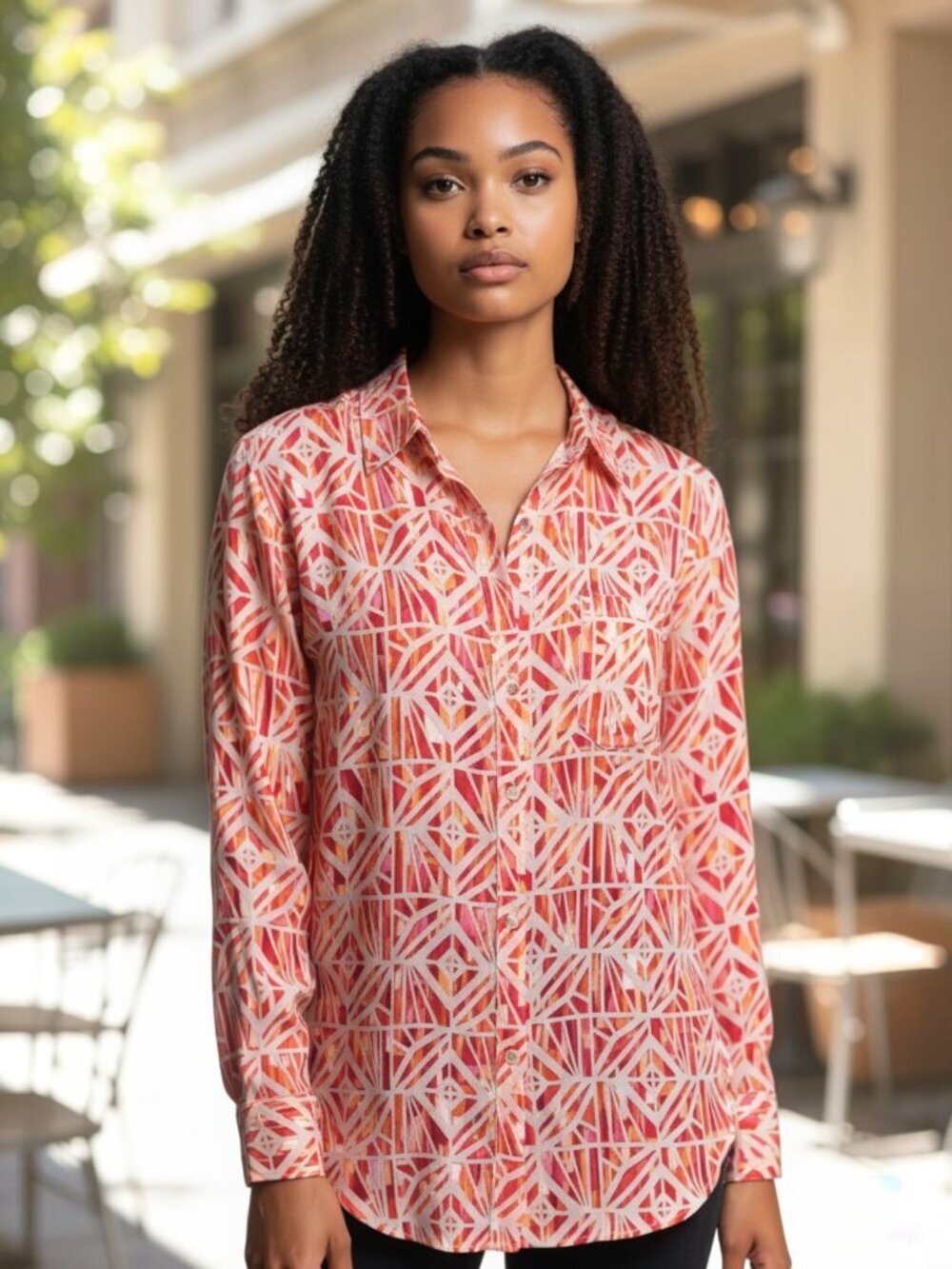 Ramy Brook Blouse Womens Medium Multicolor Lightweight Button Front Long Sleeve